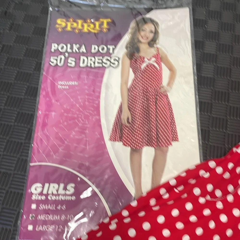 red with white polka dot 50’s dress girls size medium 8-10